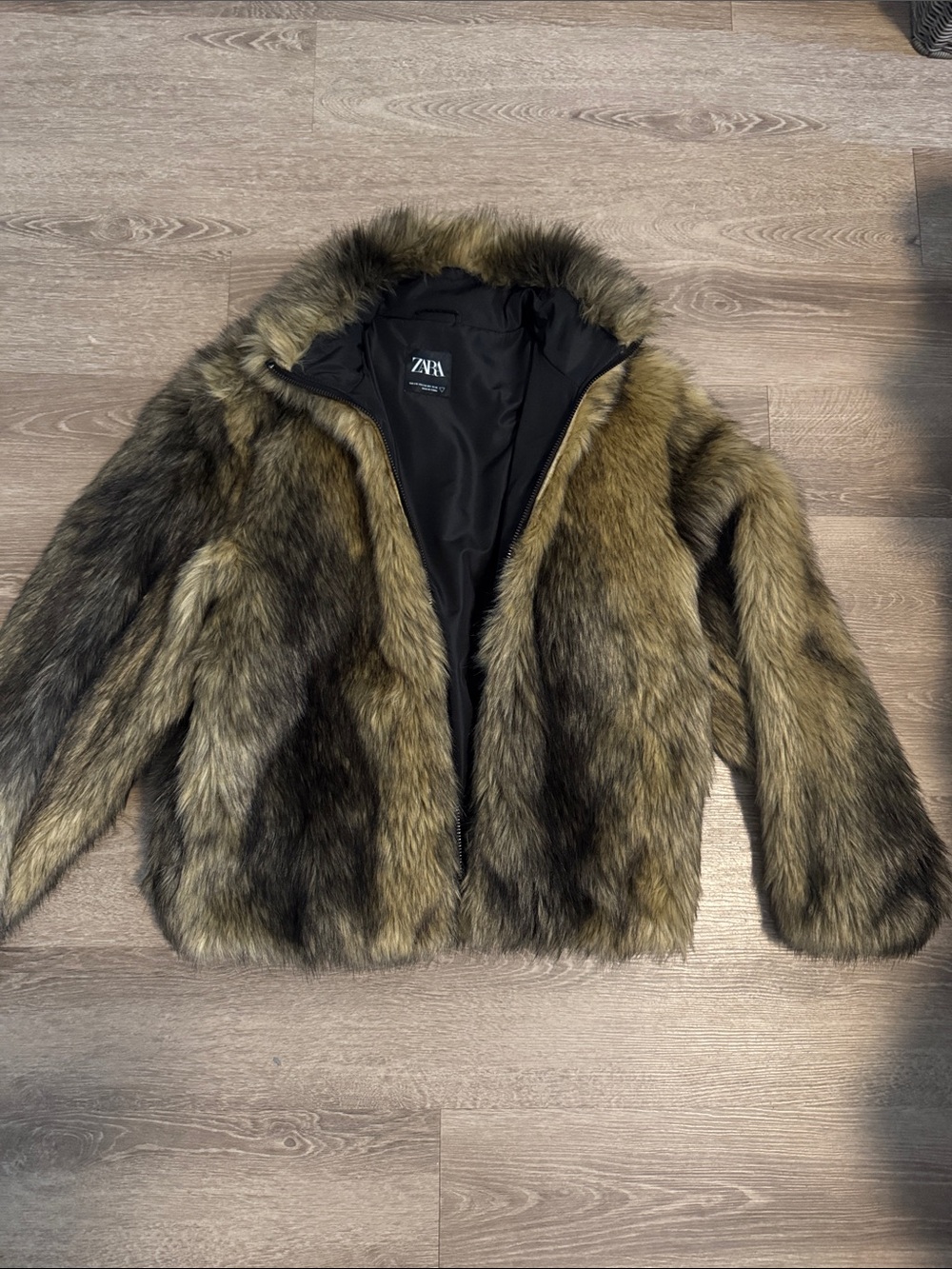 Zara Faux Fur Teddy Jacket in brown and Black Tones
